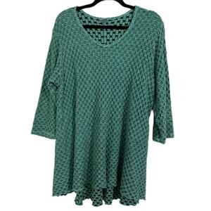 CMC Women's Tunic Top Crinkle Textured Lagenlook 3/4 Sleeve Teal Sz XXL